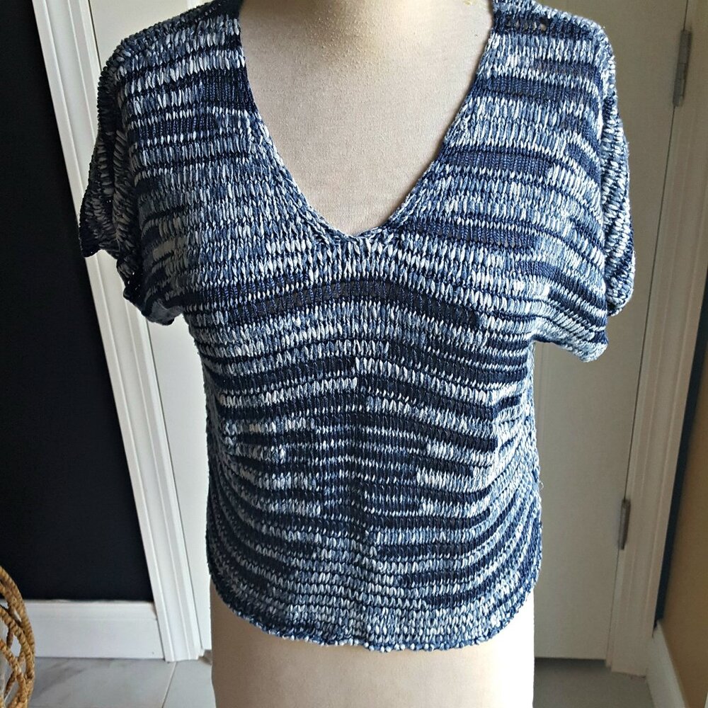 EILEEN FISHER V NECK Brushstroke SWEATER SZ M
